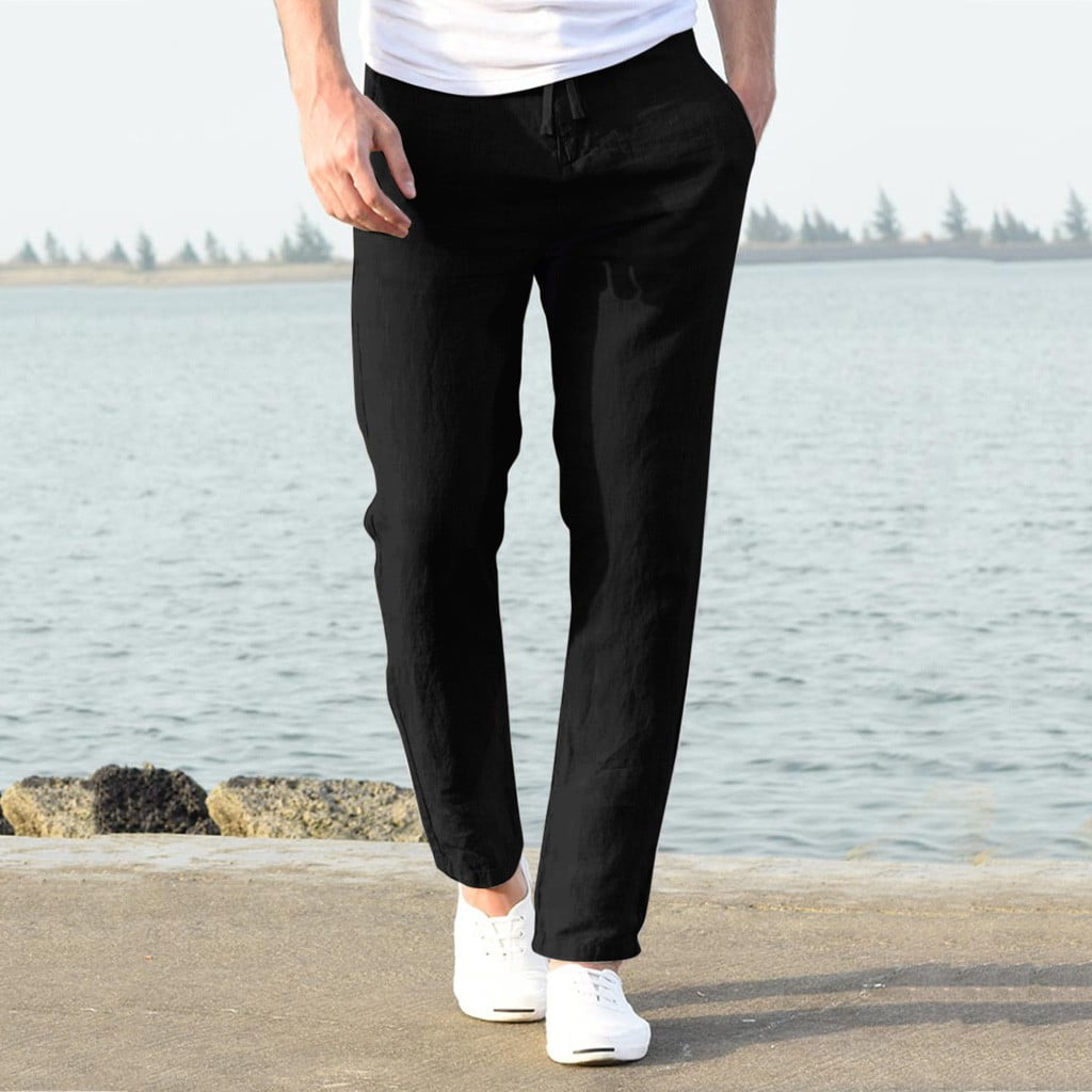 Long Pants For Men Fashion Men Casual Work Cotton Blend Pure Elastic Waist  Long Pants Trousers Black L,ac6501 