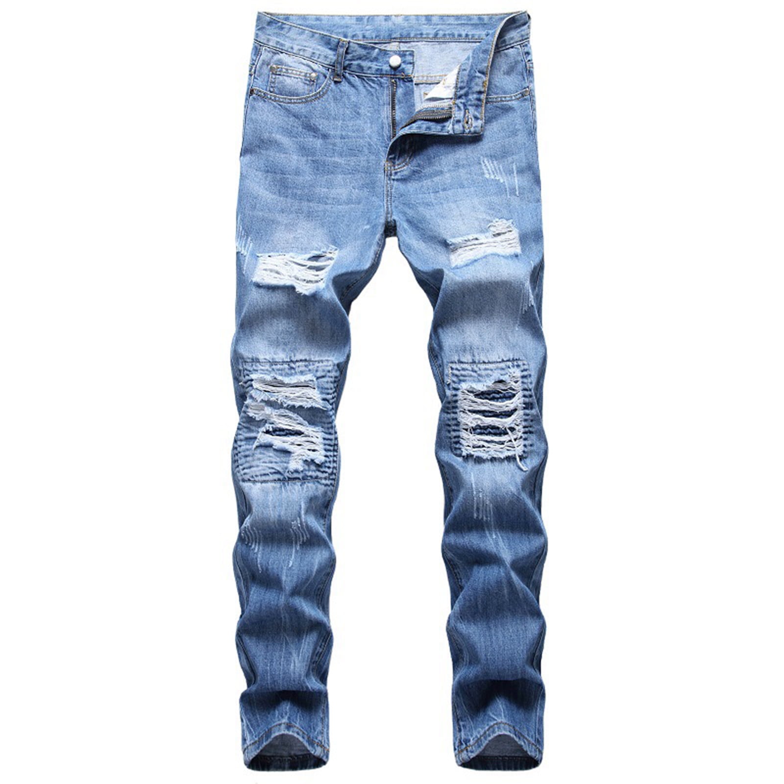 Buy Dark Blue Ripped Cropped Slim Fit Mens Jeans Online | Tistabene -  Tistabene