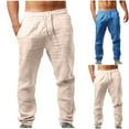 thumbnail image 1 of Long Pants for Men Summer Men's Drawstring Linen Pants Casual Summer Pants Elastic Waist Linen Lightweight Beach Trousers Mens Linen Pants Loose Trousers Summer Beach Yoga Trouser Linen Pant, 1 of 7