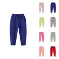 thumbnail image 1 of Long Pants for Girls Boys, Autumn Winter Sports Sweatpants with Pocket Ribbed Drawstring Elastic Waist Jogger Relax Fit Running Track Pants, 1 of 4