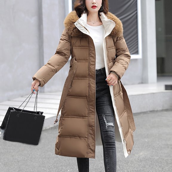 Long Parkas for Women Full Zip Up Windbreaker Puffy Overcoats Warm Thick Down Jackets