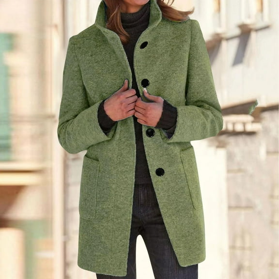 Long Pea Coats for Women 2025 Winter Stand Collar Single Breasted Peacoat Thicken Blazer Jacket Army Green 3XL