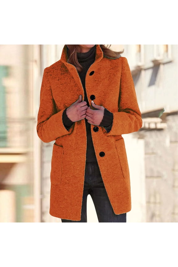 Long Pea Coats for Women 2025 Winter Stand Collar Single Breasted Peacoat Thicken Blazer Jacket Ginger 5XL