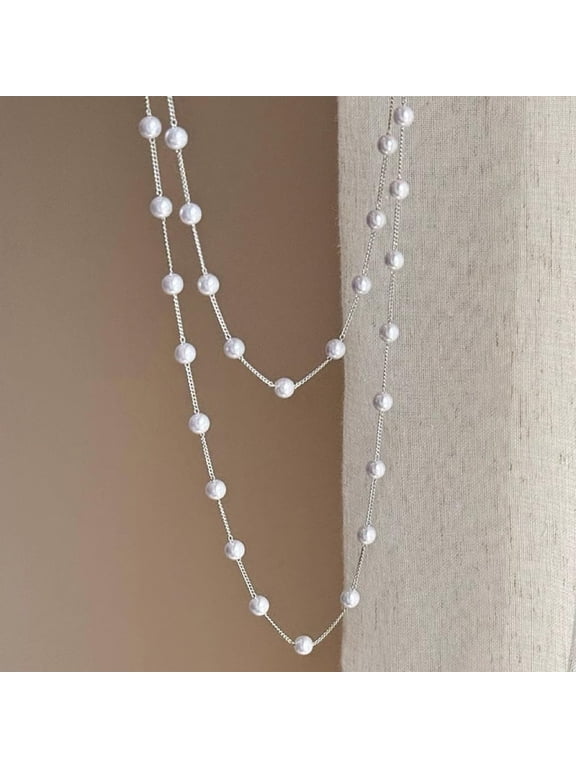 Long Imitation Pearl Necklaces for Women Dainty Long Imitation PearLayered Chain Necklaces Statement Sweater Strand Chain Jewelry Gift
