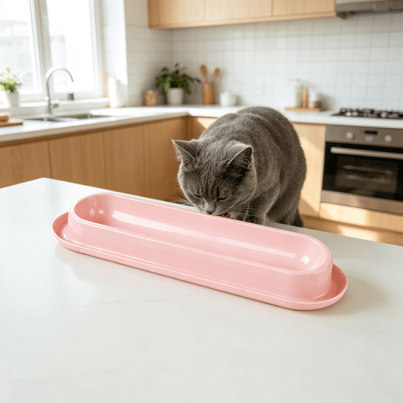 Long Pet Food Bowls, Large Capacity Non-Slip Easy Clean Dishes for Indoor & Outdoor Feeding,Multi-Cat Home,Dual-Use Food & Water Dish