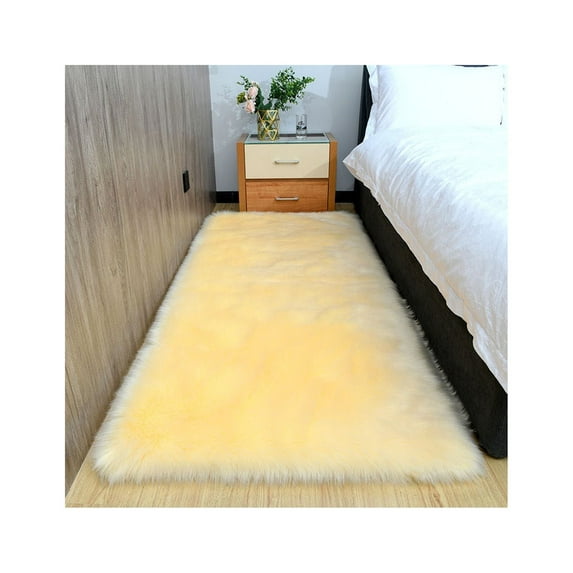 Long Pile Carpet Fluffy Rugs, Extra Soft Cozy Artificial Sheepskin Blanket Carpet Faux Fur Faux Lambskin Sheepskin For Bedroom Sofa Living Room-Beige-90*180cm(35*71in)