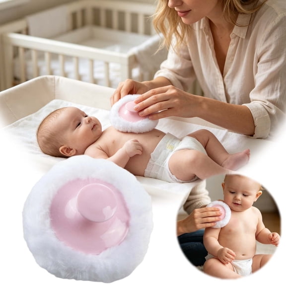 Long Pile Puff with Ribbon Dry Applicator Bath Sponge Soft Body Powder Duster for Indoor Use Pink 8 cm