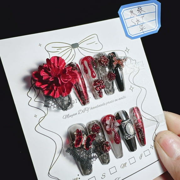 Long Pink-green gradient Pressed Nails Coffin,French pink-purple Glitter Stick on Nails Set Reusable Full Coverage Acrylic Fake Nails Glue on Nails Rhinestone Manicure Women's