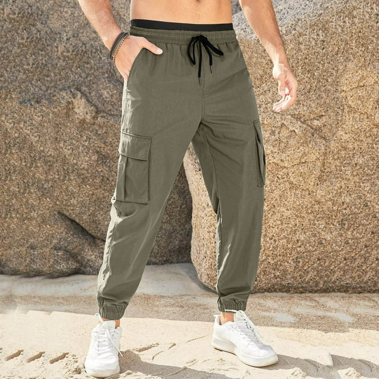 Long Plain Cargo Pants Male Cargo Trousers Cascal Large Size Solid Color Tie Side Multi Pockets Long Pant Cargo Pants for Men Green Walmart