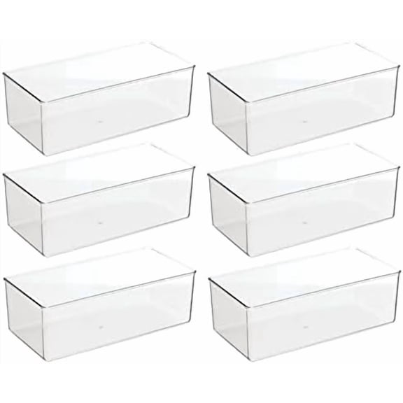Long Plastic Drawer Organizer Box, Storage Organizer Bin Container; For Closets, Bedrooms, Use for Leggings, Socks, Ties, Jewelry, Accessories - Lumiere Collection - 6 Pack - Clear