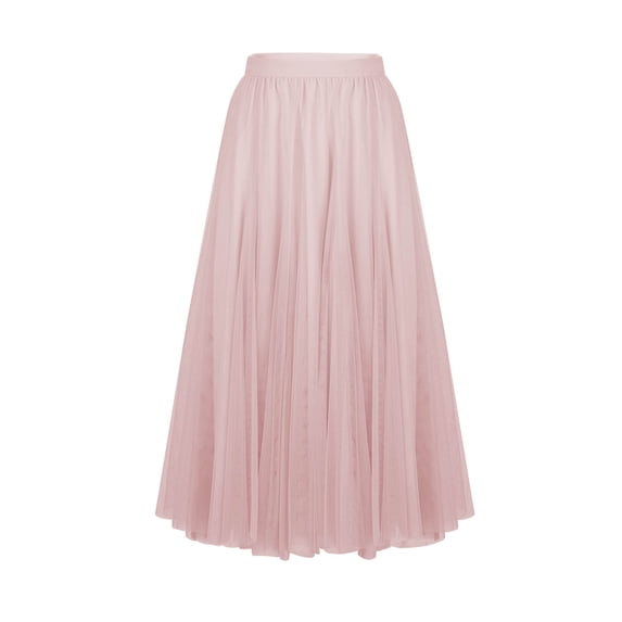Long Pleated Tulles Skirts for Women Elastic High Waist A-Line Layered Mesh Flowy Elegant Skirt Ankle Length L