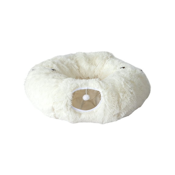 Long Plush Foldable Donut Cat Tunnel & Bed - Collapsible Design For Easy Storage, Warm Plush Interior, Donut-Shaped Cat Play & Rest Tunnel - For Indoor Cats, Pet Play Areas, Home