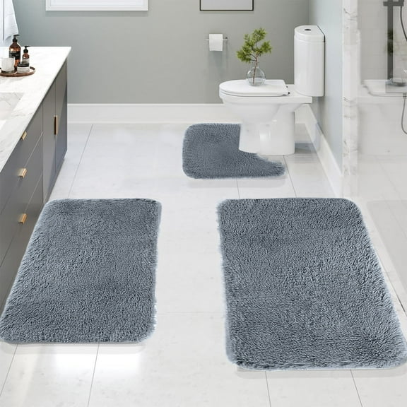 Long Plush Mat under $5! Cagogo 3-Piece Large Bath Mat Set, Big Solid Color Bathroom Rugs, Long Plush Toilet Mats, Soft Absorbent Floor Mats with Non-Slip Backing, Machine Washable