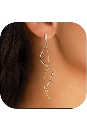 Long Prom Earrings for Women, 14K Gold Plated Pearl Dangle Drop and Chain Tassel Threader Earrings Dangling,Rhinestone Zirconia Hypoallergenic Bride Party Prom Gold jewelry,Women Gifts