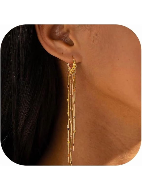 Long Prom Earrings for Women, 14K Gold Plated Pearl Dangle Drop and Chain Tassel Threader Earrings Dangling,Rhinestone Zirconia Hypoallergenic Bride Party Prom Gold jewelry,Women Gifts