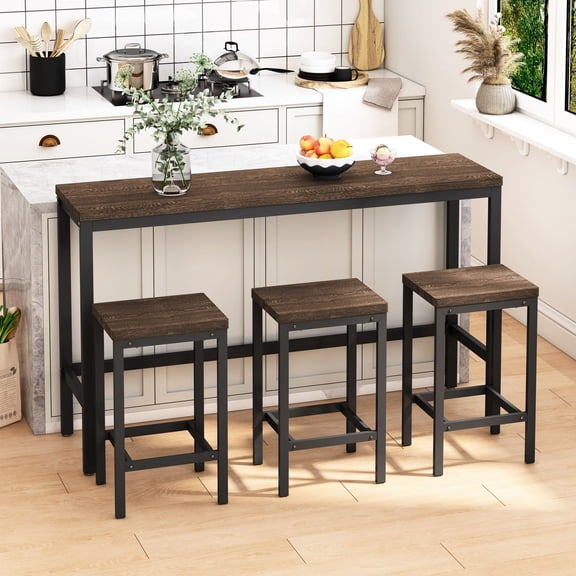 Long Pub Table Set | Ideal for Small Dining Areas, Tuck - Away Feature | Meticulous MDF and Metal Work | Quick Assembly Time