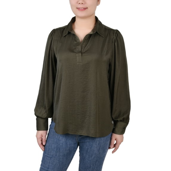 Long Puff Sleeve Satin Blouse