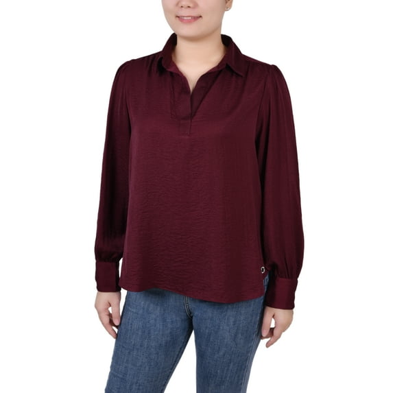 Long Puff Sleeve Satin Blouse