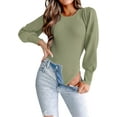 thumbnail image 1 of Long Puff Sleeve Sweaters for Women  Fall Winter Crewneck Knit Ribbed Bodysuit Pullover Tops, 1 of 11