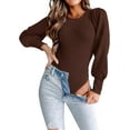 thumbnail image 1 of Long Puff Sleeve Sweaters for Women  Fall Winter Crewneck Knit Ribbed Bodysuit Pullover Tops, 1 of 11