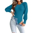 thumbnail image 1 of Long Puff Sleeve Sweaters for Women  Fall Winter Crewneck Knit Ribbed Bodysuit Pullover Tops, 1 of 11