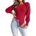 thumbnail image 1 of Long Puff Sleeve Sweaters for Women  Fall Winter Crewneck Knit Ribbed Bodysuit Pullover Tops, 1 of 11