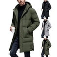 thumbnail image 1 of Long Puffer Coat Men Solid Color Thick Warm Hooded Winter Jacket,Mid-Length Zip Up Padded Parka for Outdoor Wear, 1 of 6