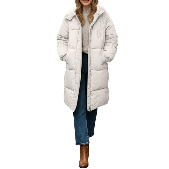 Long Puffer Coat Women, Yigetop Women's Casual Mid To Long Waisted Thick Warm Cotton European and American Down Women Coats Winter White M