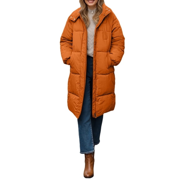 Long Puffer Coat Women, Yigetop Women's Casual Mid To Long Waisted Thick Warm Cotton European and American Down Women Coats Winter orange L