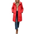 thumbnail image 1 of Long Puffer Coat Women, Yigetop Women's Long Puffer Stand Collar Zip Baggy Down Coats with Side Outwear Down Jacket Women Watermelon Red M, 1 of 1