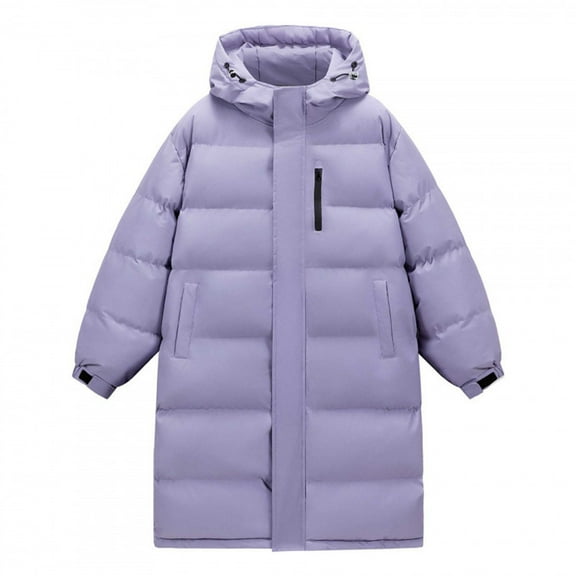 Long Puffer Coat for Men with Hood Mid-length Full-zip Winter Quilted Jackets Multi Pockets Thicken Overcoat (L, Purple 01)