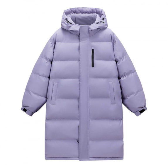 Long Puffer Coat for Men with Hood Mid-length Full-zip Winter Quilted Jackets Multi Pockets Thicken Overcoat (L, Purple 01)