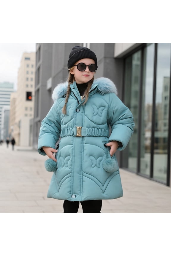 Long Puffer Jacket Girls Winter Coat Insulated Quilted Warm Snow Coats Parka Jacket (Sky Blue 9-10 Years)