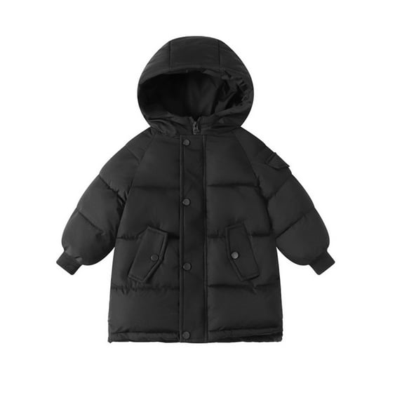 Long Puffer Jacket for Girls Quilted Full Zip Up Long Sleeve Coat Oversized Solid Color Hooded Warm Winter Outerwear with Pocket