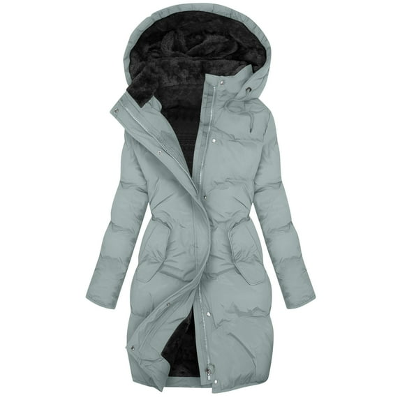 Long Puffer Jacket for Women with Detachable Hood, Full-zip Waterproof Thick Warm Sherpa Lined Winter Coat Parkas (XL, Silver)