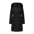 thumbnail image 1 of Long Puffer Jacket with Faux Fur Trim Hood Womens Heavyweight Full-zip Drawstring Tunic Overcoat Warm Parka Coat (2XL, Black), 1 of 6