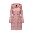 thumbnail image 1 of Long Puffer Jacket with Faux Fur Trim Hood Womens Heavyweight Full-zip Drawstring Tunic Overcoat Warm Parka Coat (3XL, Pink), 1 of 6