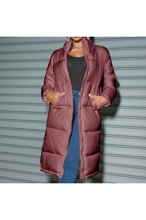 Long Puffer Jackets for Women Heavyweight Down Jacket No Hood Padded Pea Coats Winter Outerwear