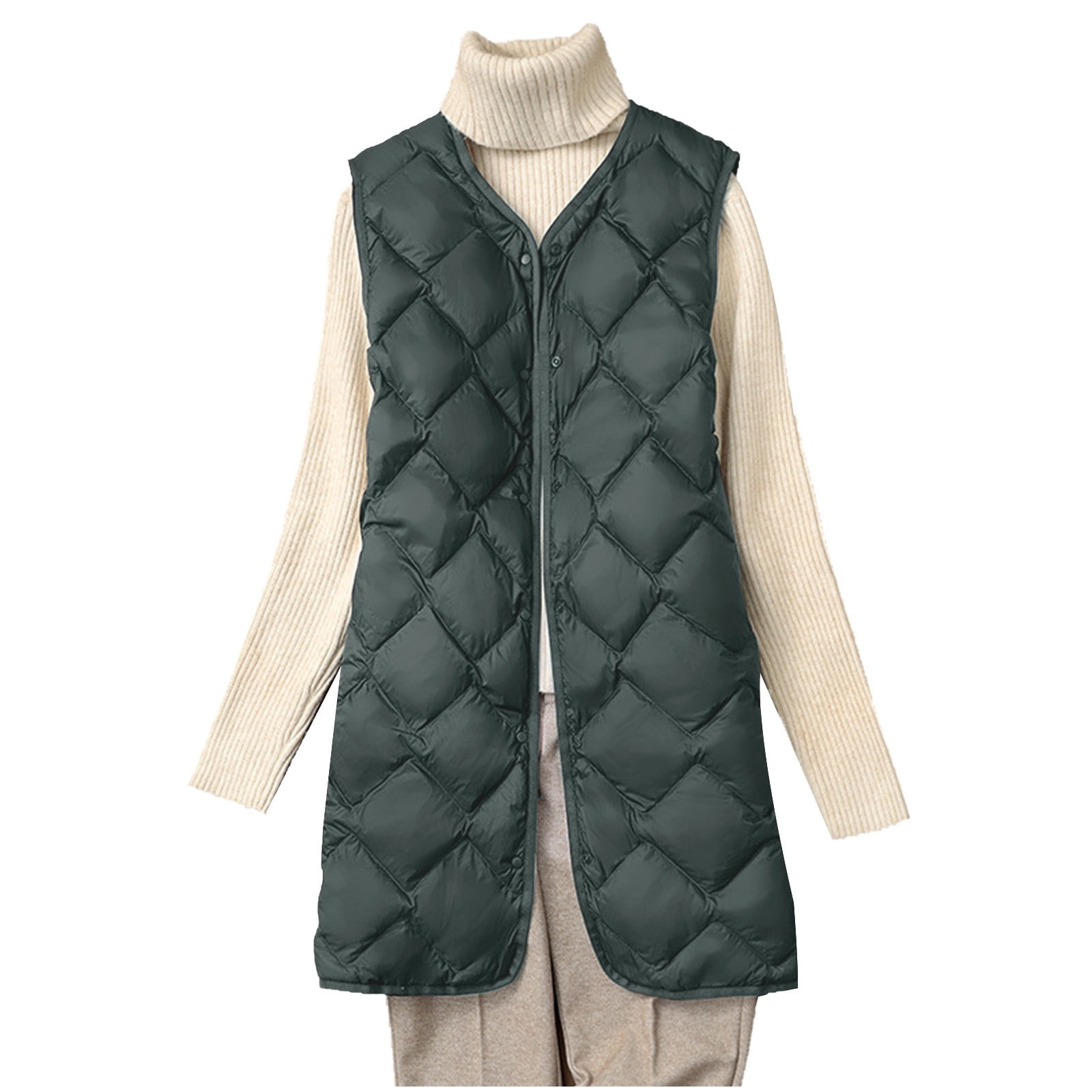 Long Puffer Vest Women 2024 Soft Button Down Sleeveless Coats