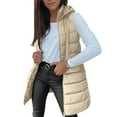 thumbnail image 1 of Long Puffer Vest Women 2025 Hooded Quilted Vests Winter Warm Sleeveless Lightweight Outerwear Jacket With Pockets Beige L, 1 of 9