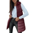 thumbnail image 1 of Long Puffer Vest Women 2025 Hooded Quilted Vests Winter Warm Sleeveless Lightweight Outerwear Jacket With Pockets Wine 2XL, 1 of 9