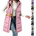 thumbnail image 1 of Long Puffer Vest for Women Longline Hooded Padded Vest Snap Zip Up Quilted Sleeveless Jacket Winter Coats for Women with Pockets for Fall Winter Outdoor Casual Daily Wear, 1 of 10