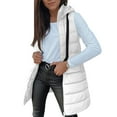 thumbnail image 1 of Long Puffer Vest Women Oversized Quilted Hooded Jacket Lightweight Down Vests Sleeveless Winter Coat with Pockets White 2XL, 1 of 8