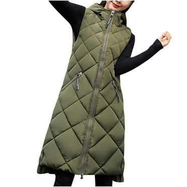 Long Puffer Vest Women Quilted Hooded Button Down Zip Up Sleeveless Vests Outerwear Padded Jacket Fall Winter Coat 2024