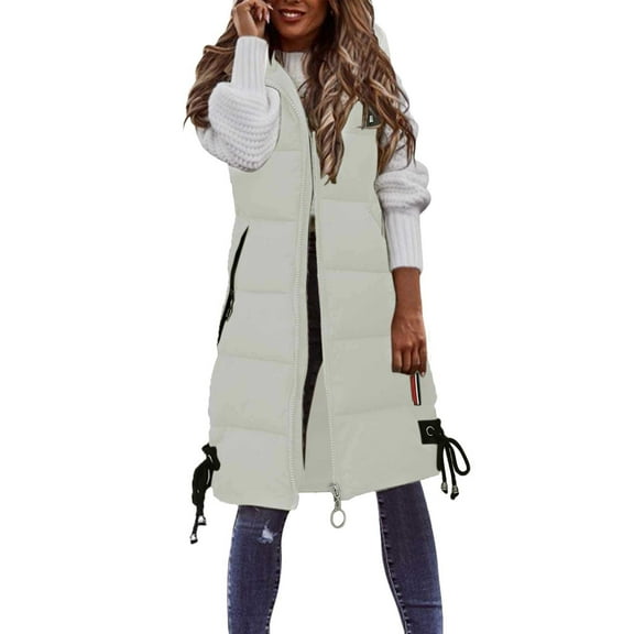 Long Puffer Vest Women Quilted Hooded Vest Zip Up Sleeveless Vests Outerwear Padded Jacket Warm Winter Coat 2025