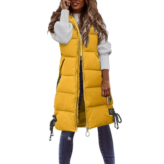 Long Puffer Vest Women Quilted Hooded Vest Zip Up Sleeveless Vests Outerwear Padded Jacket Warm Winter Coat 2025