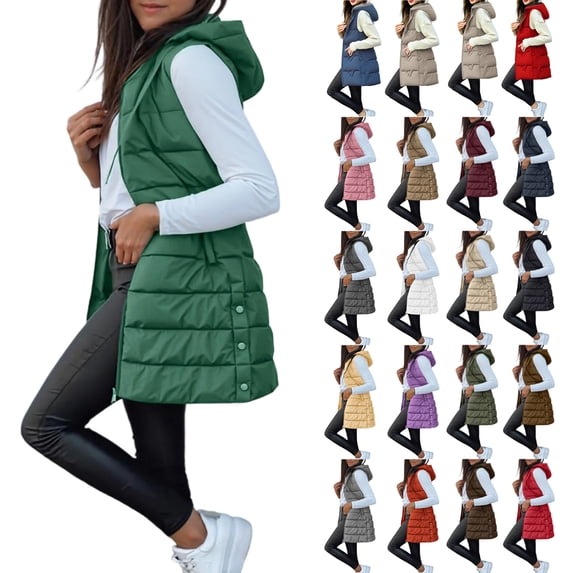 Long Puffer Vest Women Sleeveless Full Zip Up Puffy Jackets Quilted Padded Fall Coats Winter Outerwear Light Purple M