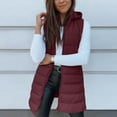 thumbnail image 1 of Long Puffer Vest Women Sleeveless Hooded Puffer Jacket Zip Up Lightweight Quilted Outerwear Winter Warm Coat Wine L, 1 of 5