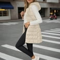 thumbnail image 1 of Long Puffer Vest Women Sleeveless Quilted Hooded Fall Winter Button Down Zip Up Puffer Vests Jacket Outwear, 1 of 7