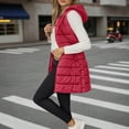 thumbnail image 1 of Long Puffer Vest Women Sleeveless Quilted Hooded Fall Winter Puffer Vests Jacket (Red M), 1 of 6